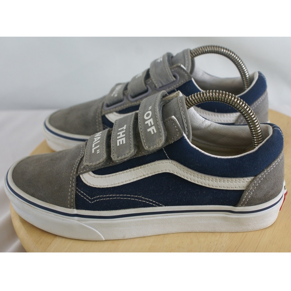 Vans Old Skool V Off The Wall Navy Grey Suede Triple Strap Sneakers 5 Men 6.5 W - Picture 4 of 7